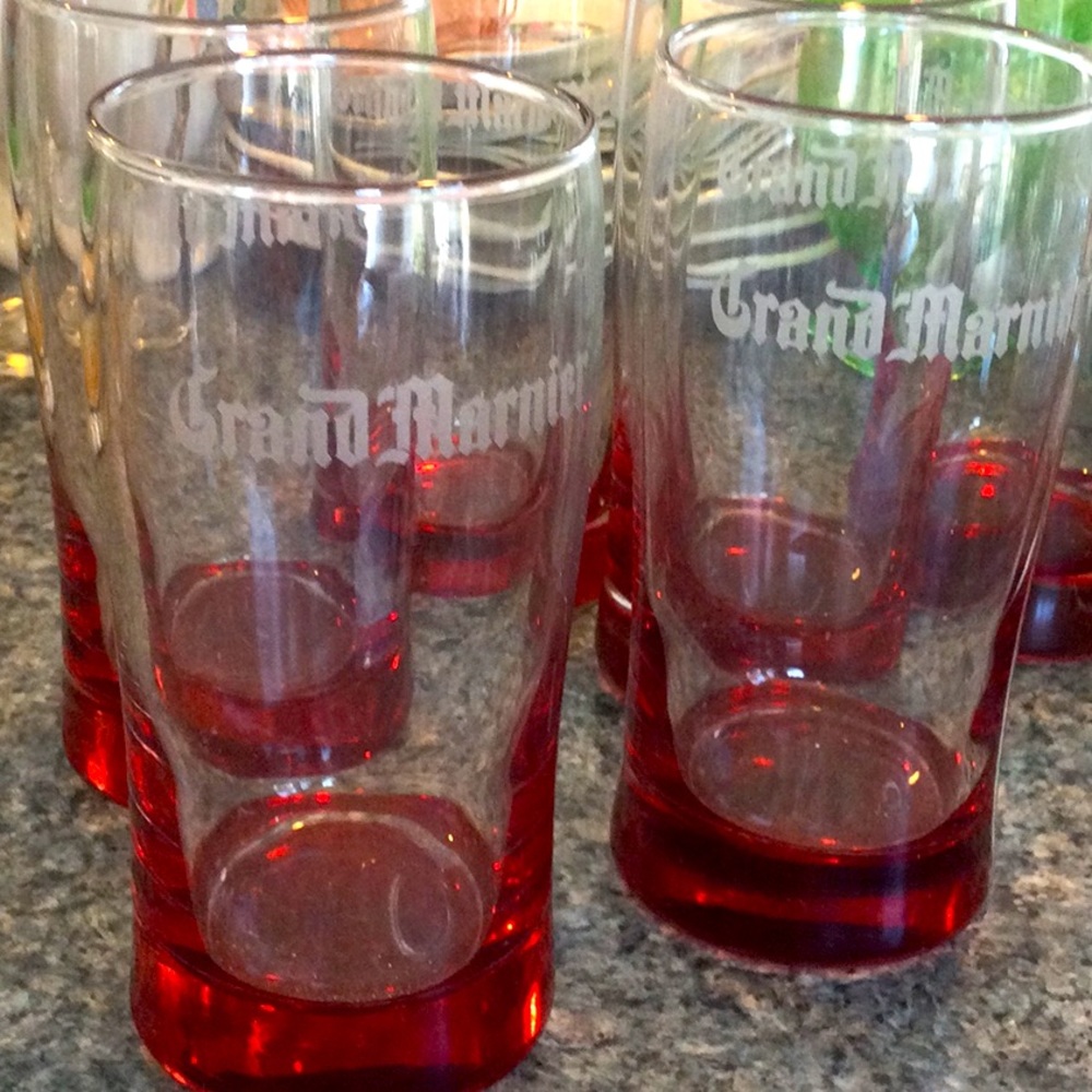 6 Grand Mariner bar glasses. 12 oz. Red Ruby flash made by Libby. Never used.